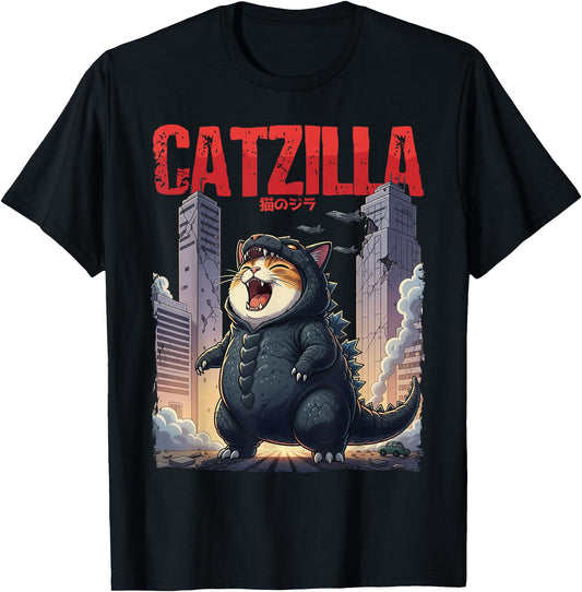 Catzilla Japanese Art Funny Cute Cat for Boys Girls