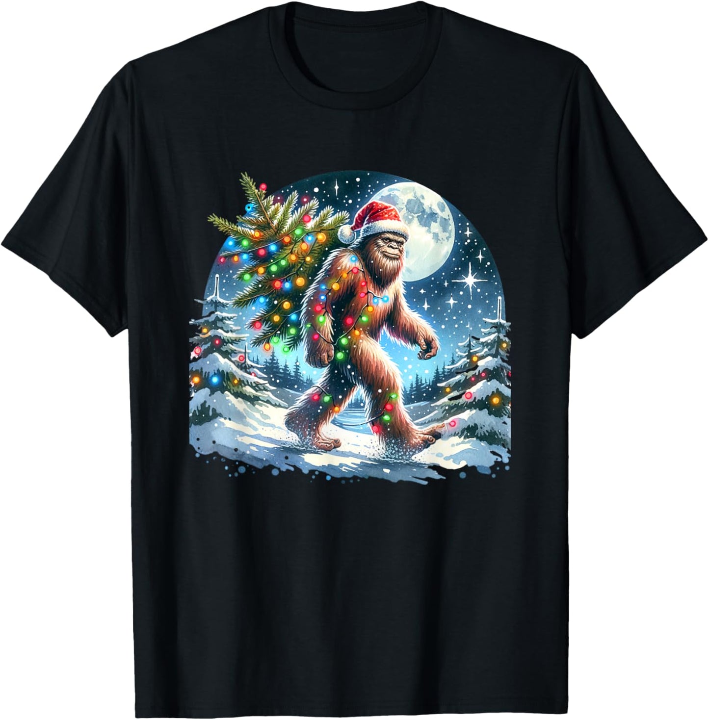 Bigfoot Christmas Holiday Sasquatch Xmas T-Shirt - Bigfoot CHristmas Shirt & Sasquatch Lover Xmas - Unisex-Adults, Unisex-Kids - Black - Small - Short Sleeve -
