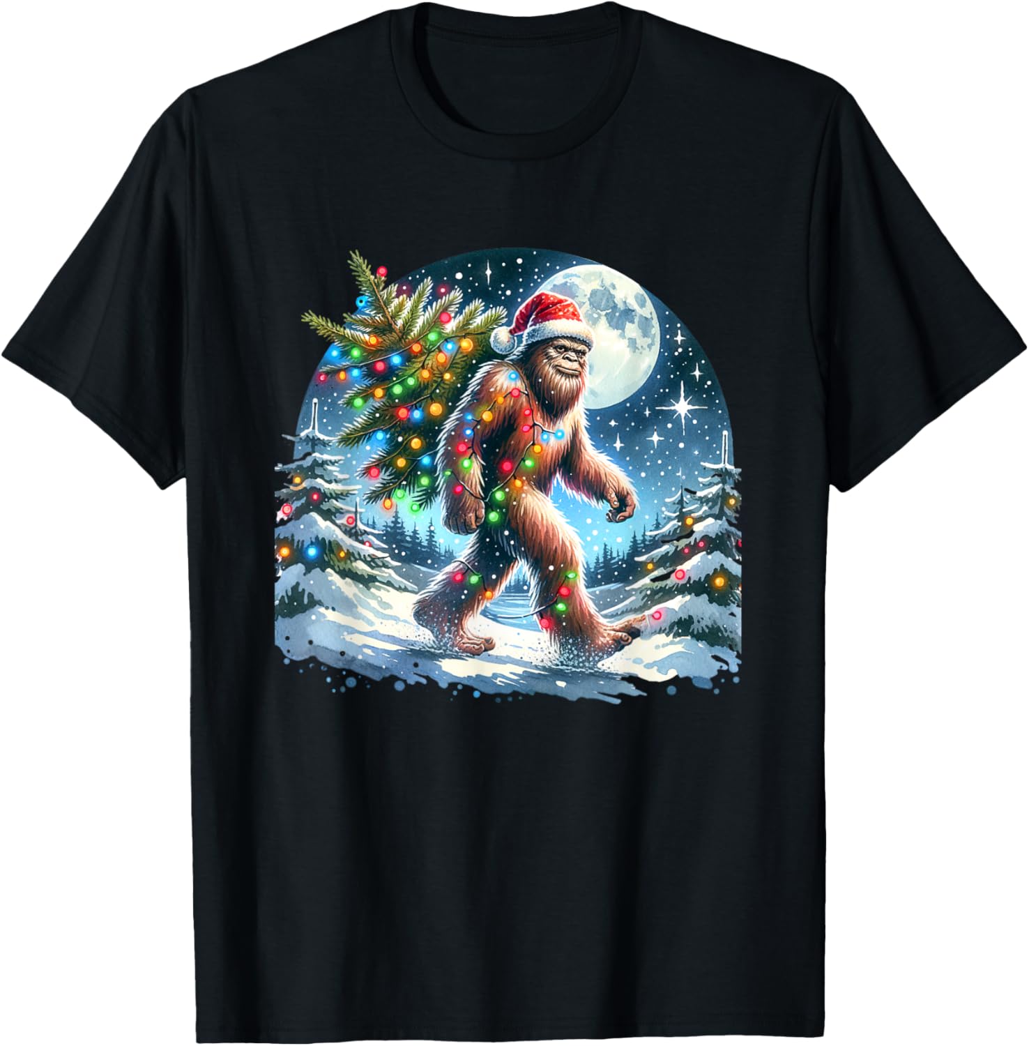 Bigfoot Christmas Holiday Sasquatch Xmas T-Shirt - Bigfoot CHristmas Shirt & Sasquatch Lover Xmas - Unisex-Adults, Unisex-Kids - Black - Small - Short Sleeve -