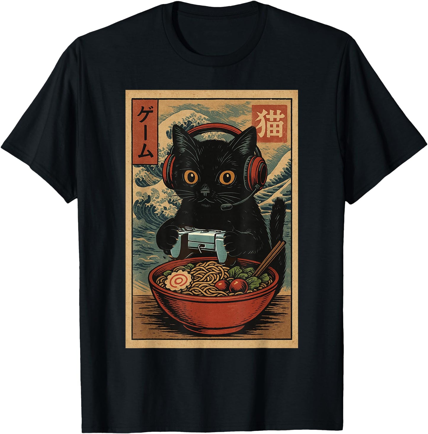 Cute Kawaii Gamer Cat Funny Ramen Retro Japanese Cat Gaming