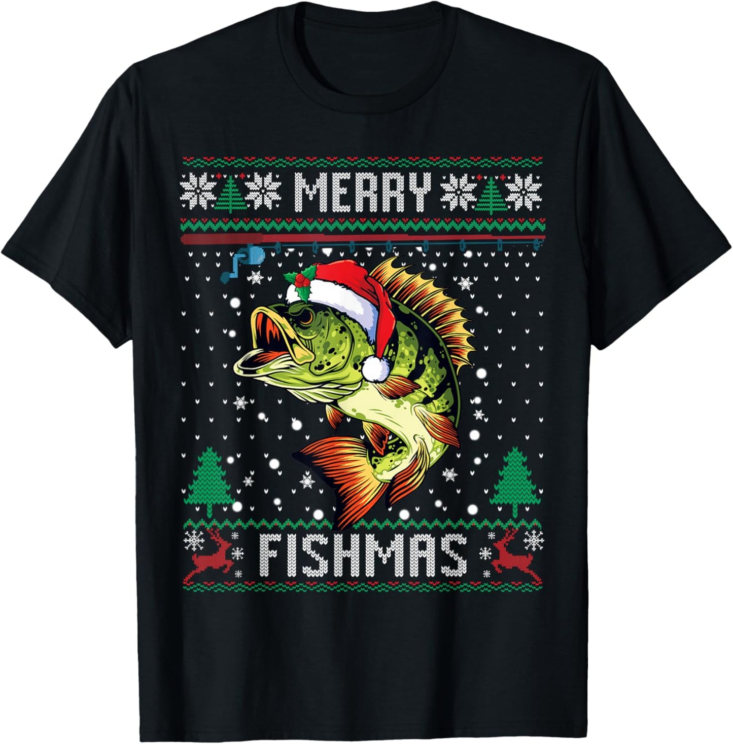 Merry Fishmas Bass Fish Fishing Christmas Ugly Sweater Xmas