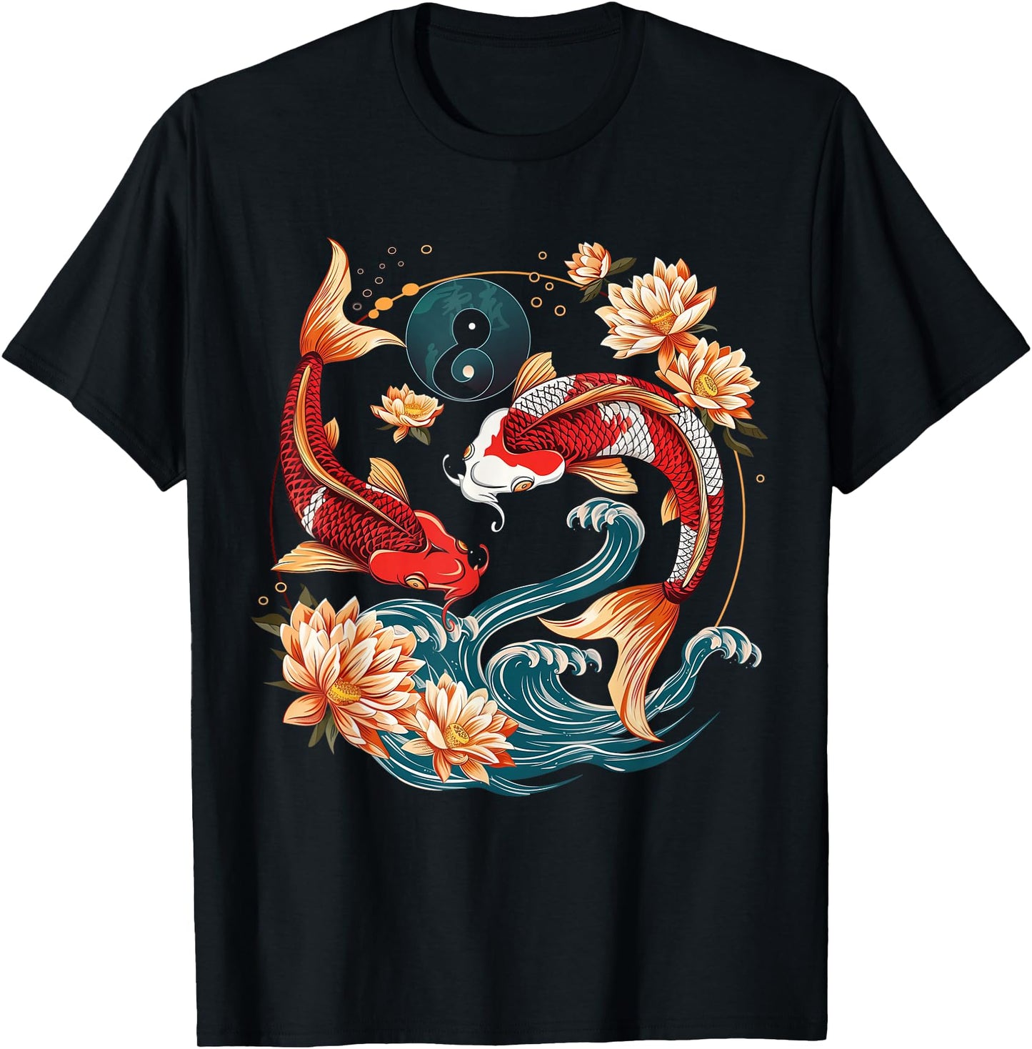 Japanese Koi Fish Vintage Lotus Flowers