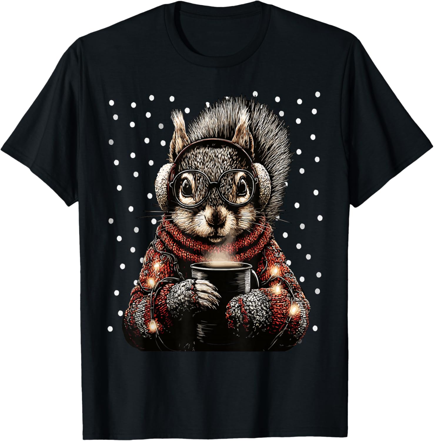 Squirrel with Glasses Christmas Lights Funny Coffee Winter