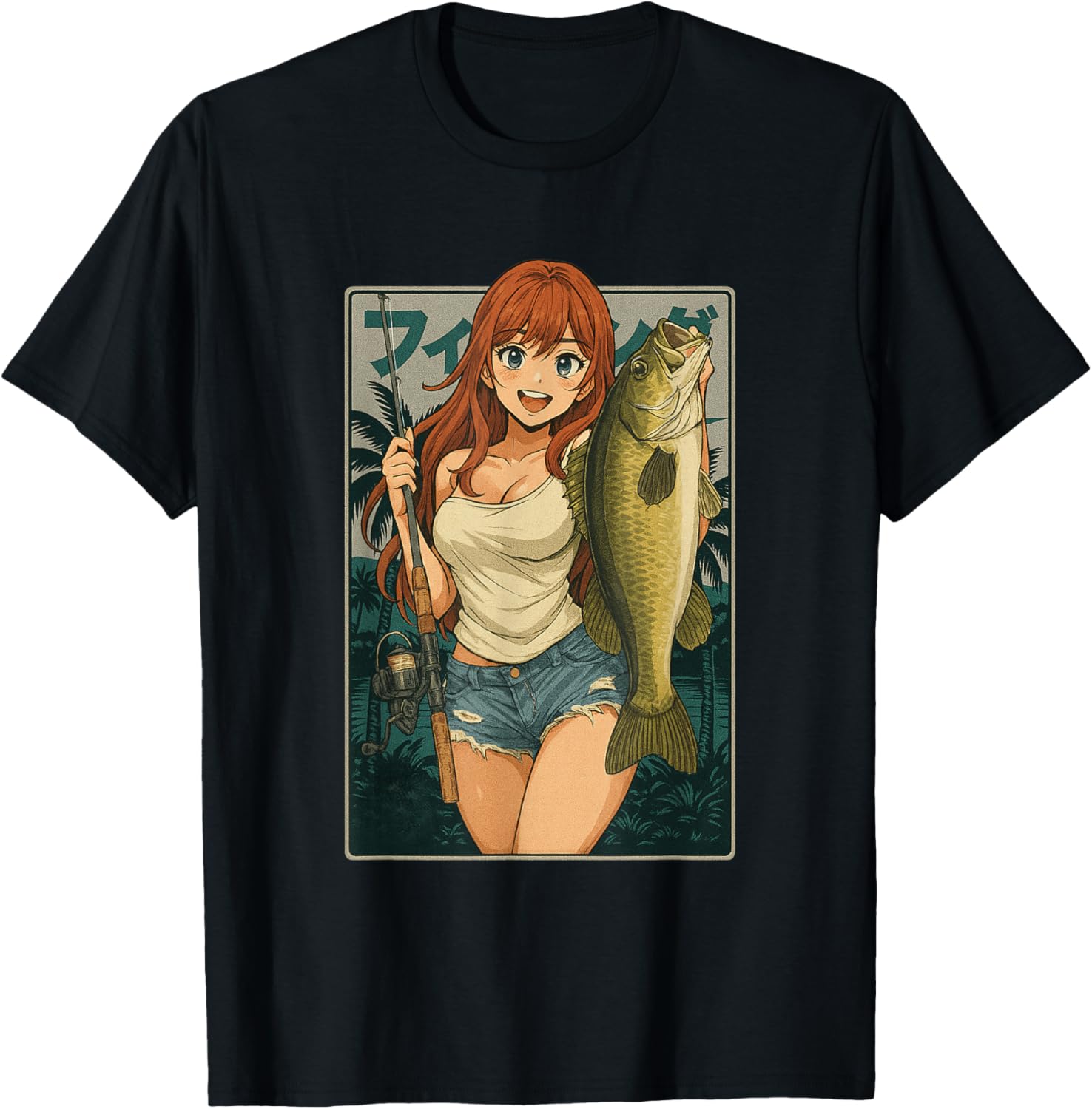 Kawaii Anime Girl japanese Fisherman Girl Fishing Bass