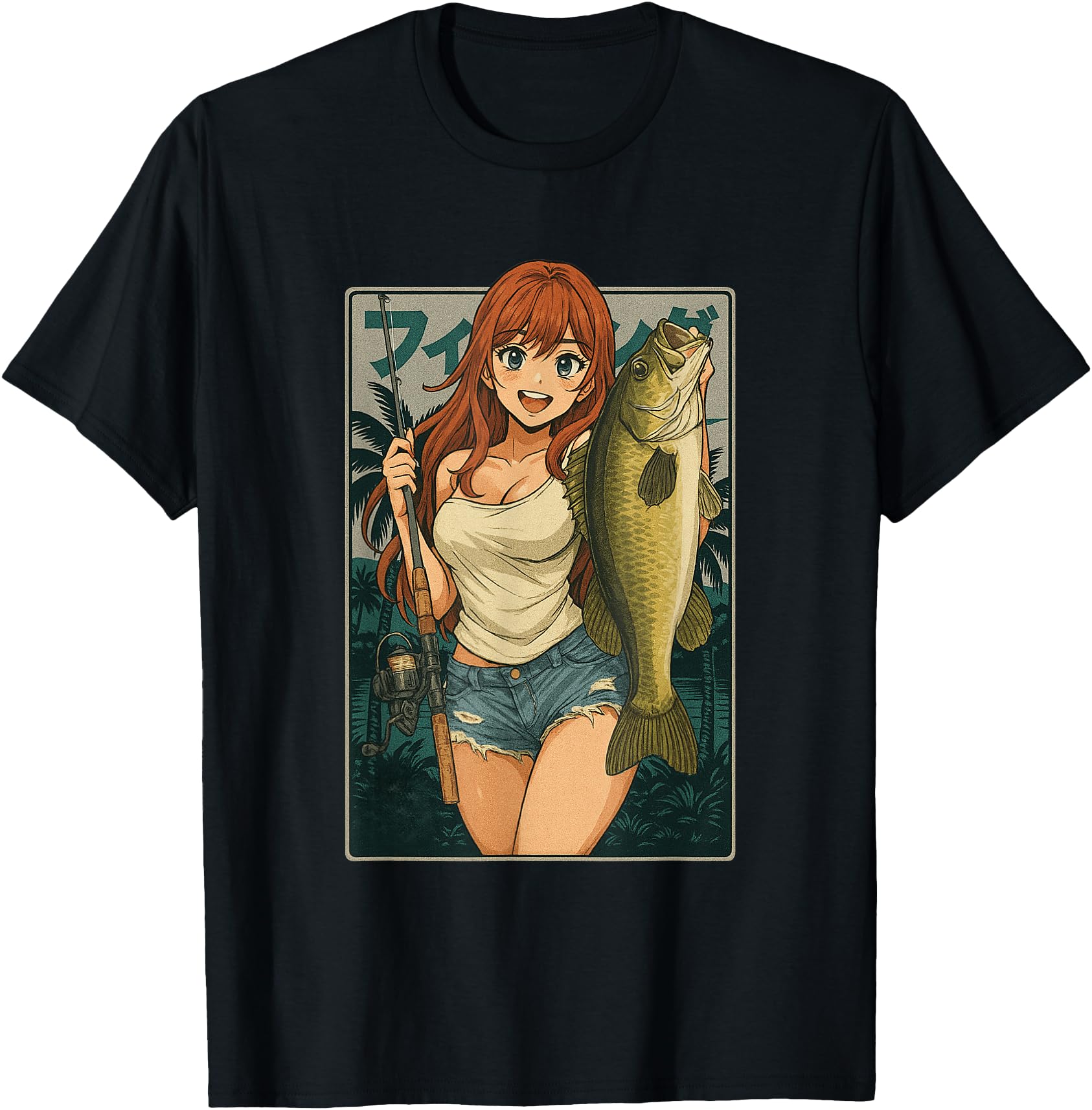 Kawaii Anime Girl japanese Fisherman Girl Fishing Bass
