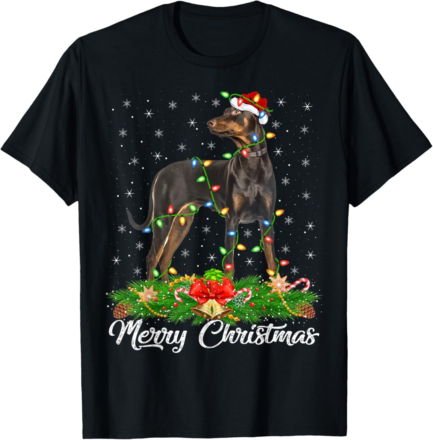 Lighting Xmas Matching Santa Hat Doberman Pinscher Christmas