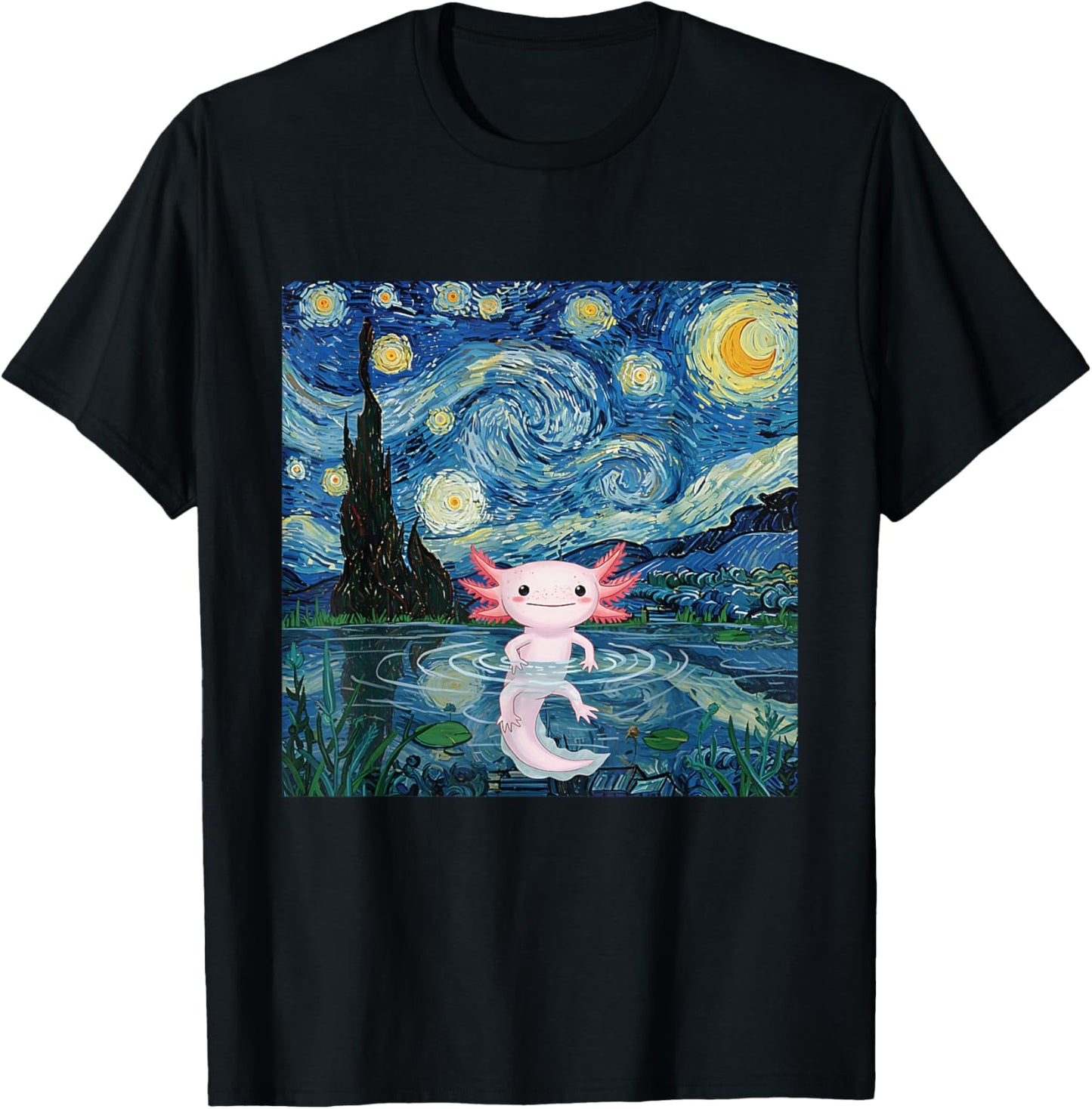 Adorable Axolotl Kawaii Van Gogh Style Starry Night Graphic