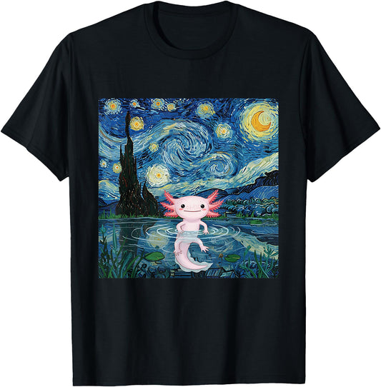 Adorable Axolotl Kawaii Van Gogh Style Starry Night Graphic