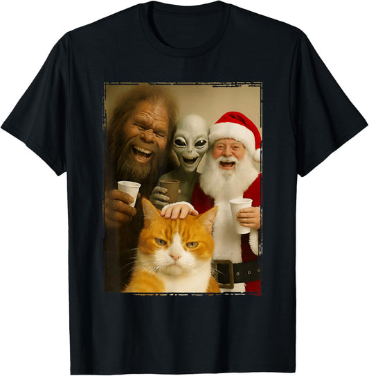 Cat Selfie with Bigfoot, Alien & Santa, Funny Christmas