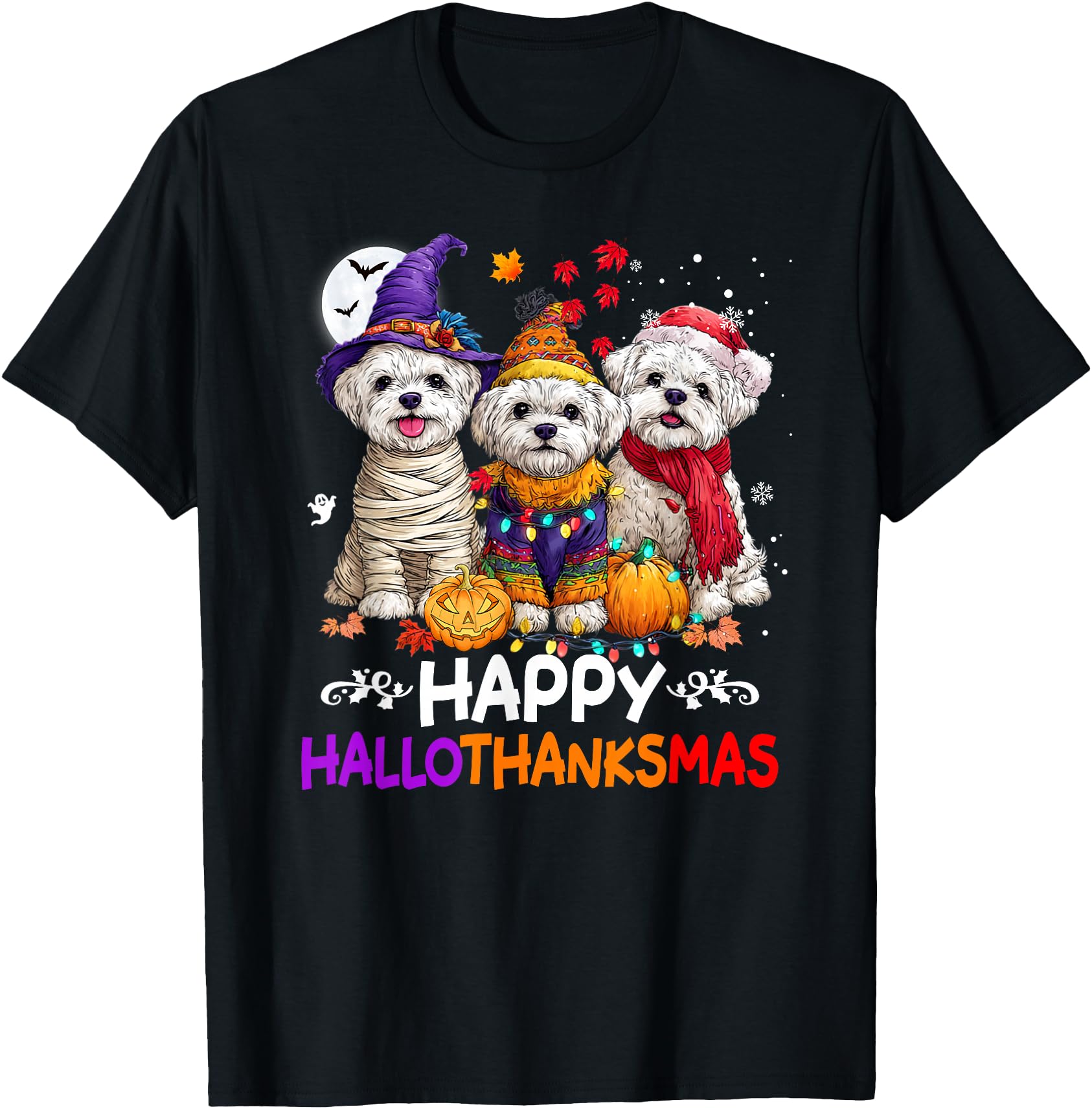 Cute Maltese Dog Hallothanksmas Halloween Thanksgiving Xmas