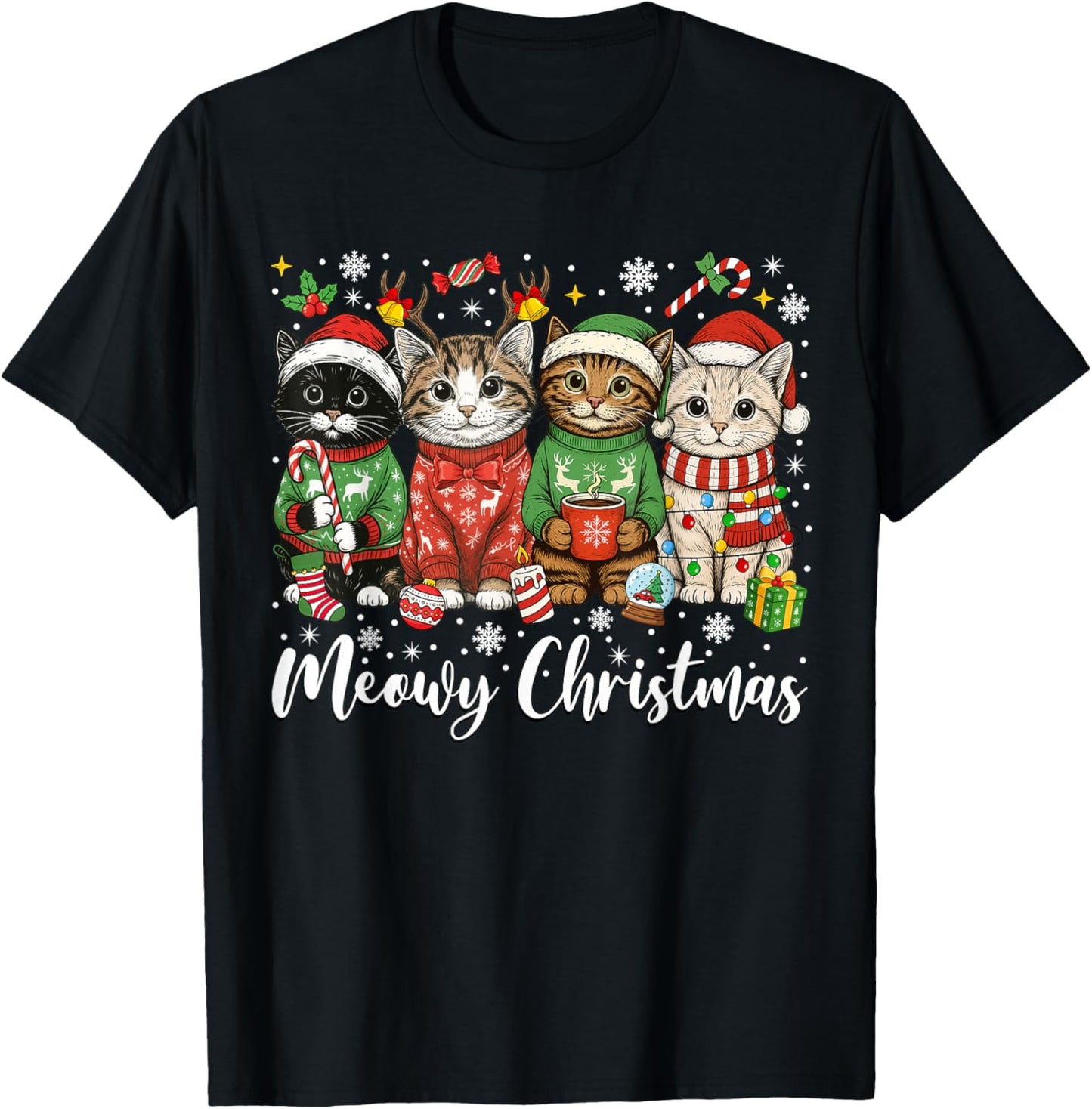 Cute Cats Meowy Christmas Light Santa Hat Merry Catmas Xmas