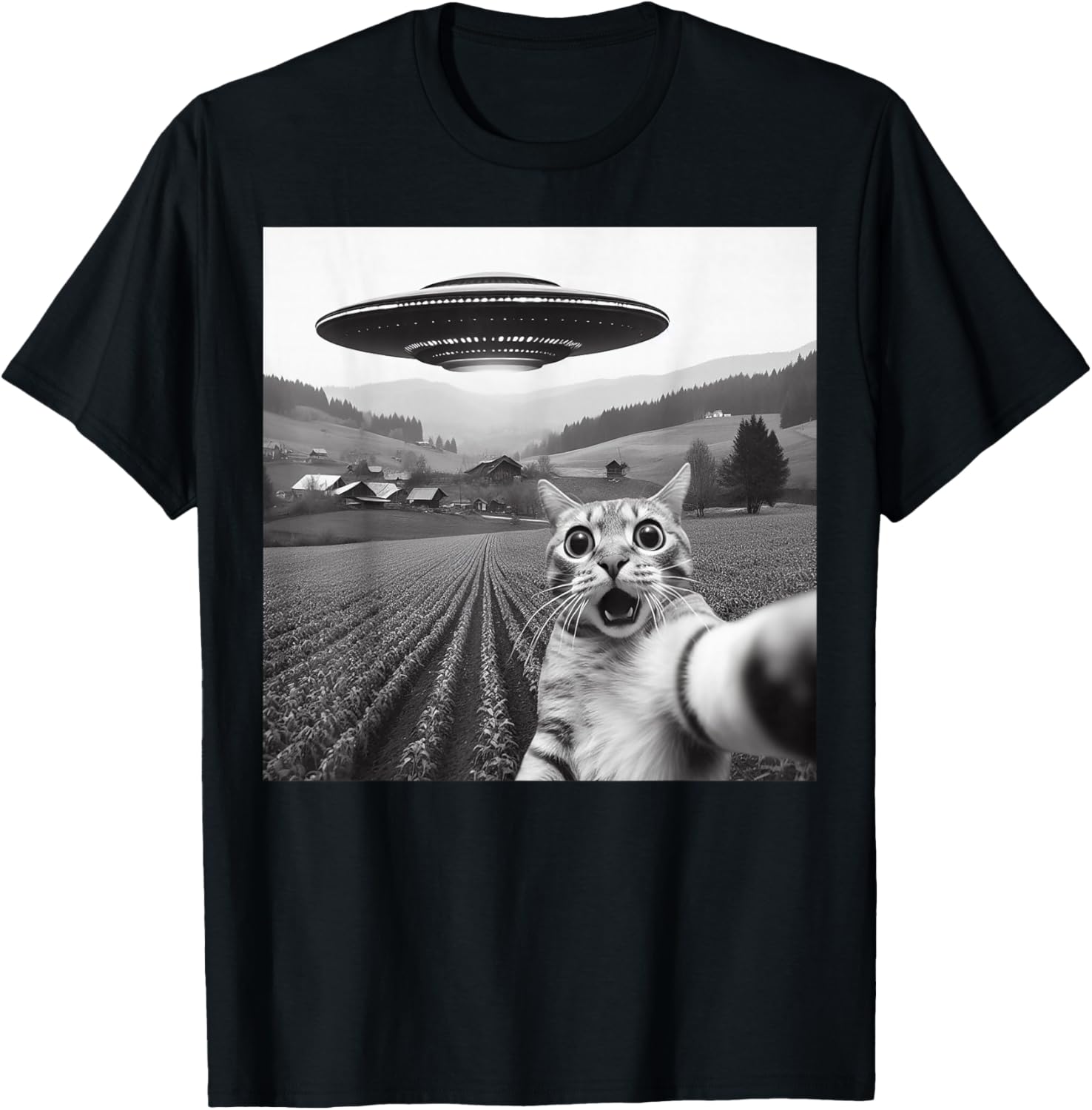 Cat Selfie With Alien UFO Funny Cat Gifts For Men Women Kid