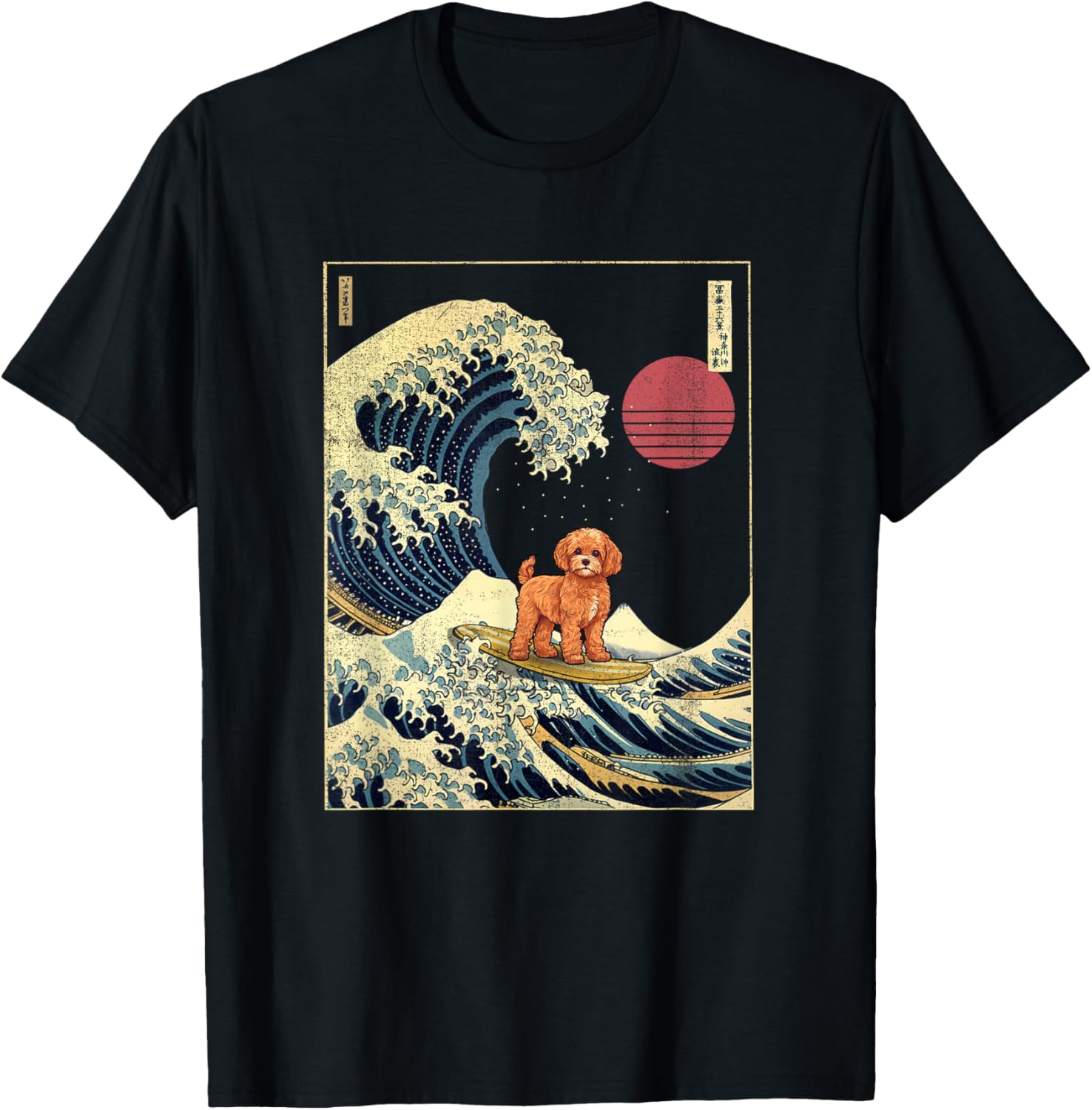 Cavapoo Japanese Kanagawa Wave Funny Surf Dog T-Shirt for Men Women Girls Kids
