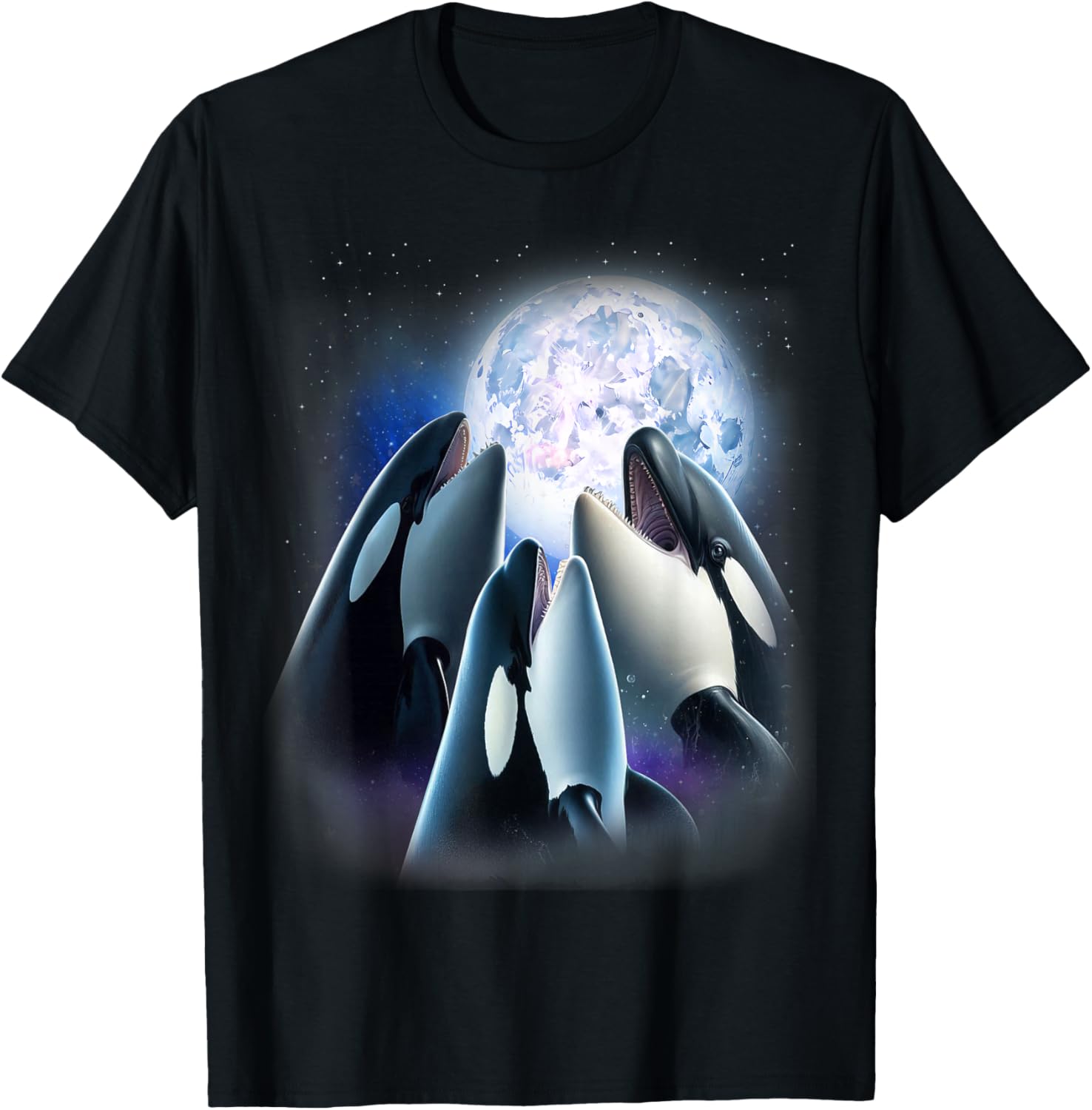 3 Orcas Howling At The Moon Funny Killer Whale Orca Lover T-Shirt