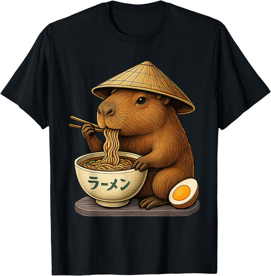 Capybara Eating Japanese Ramen Kawaii Anime tee Funny