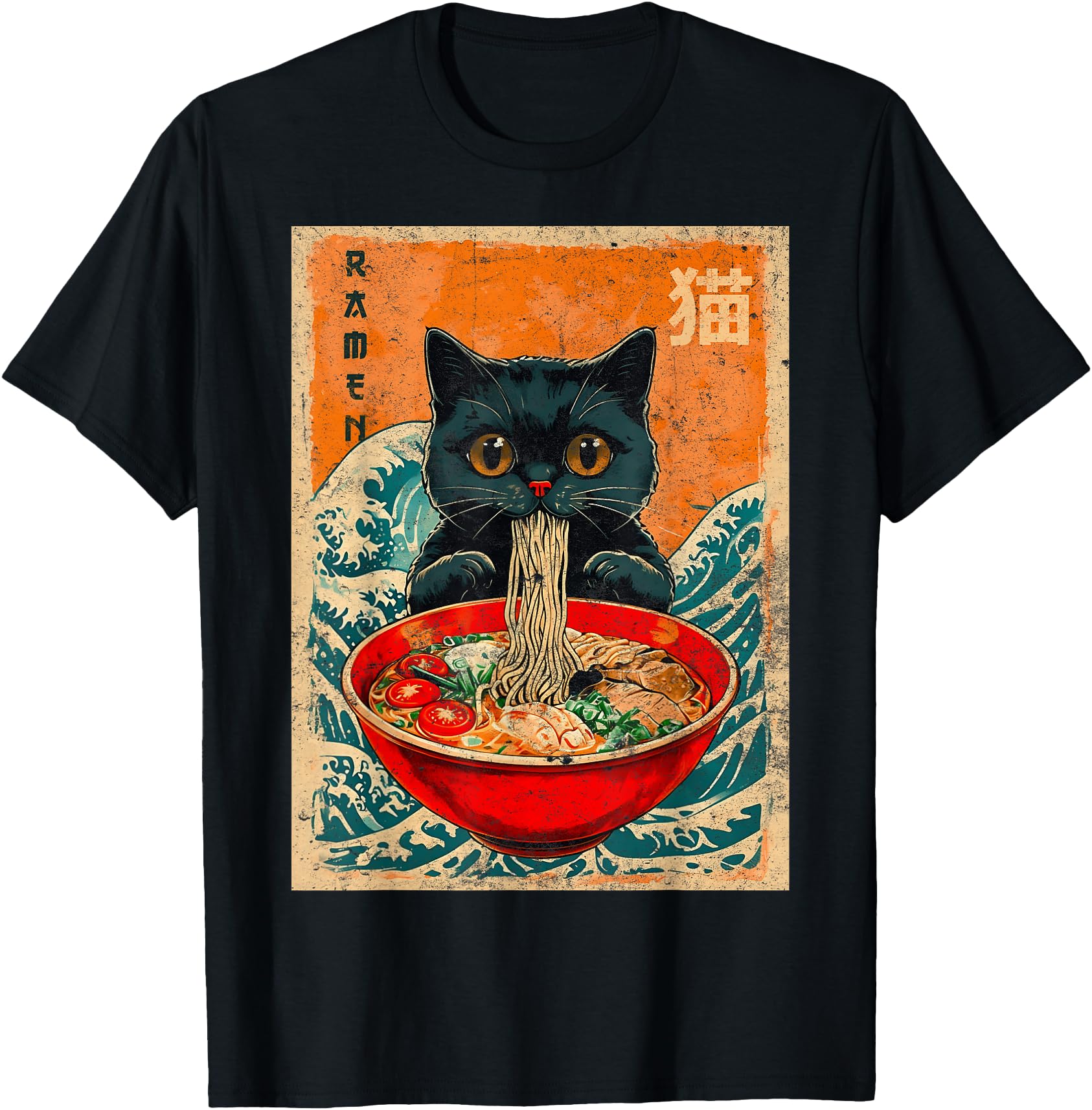 Cat Ramen Japanese Anime Shirt Funny Graphic Tees Kawaii Cat