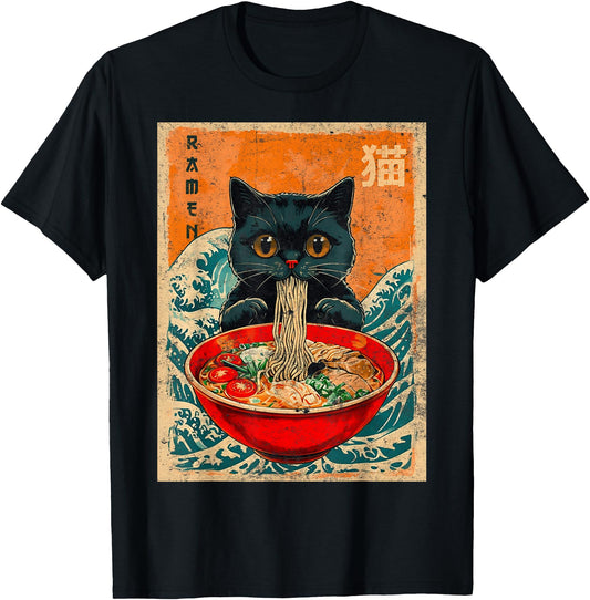 Cat Ramen Japanese Anime Shirt Funny Graphic Tees Kawaii Cat
