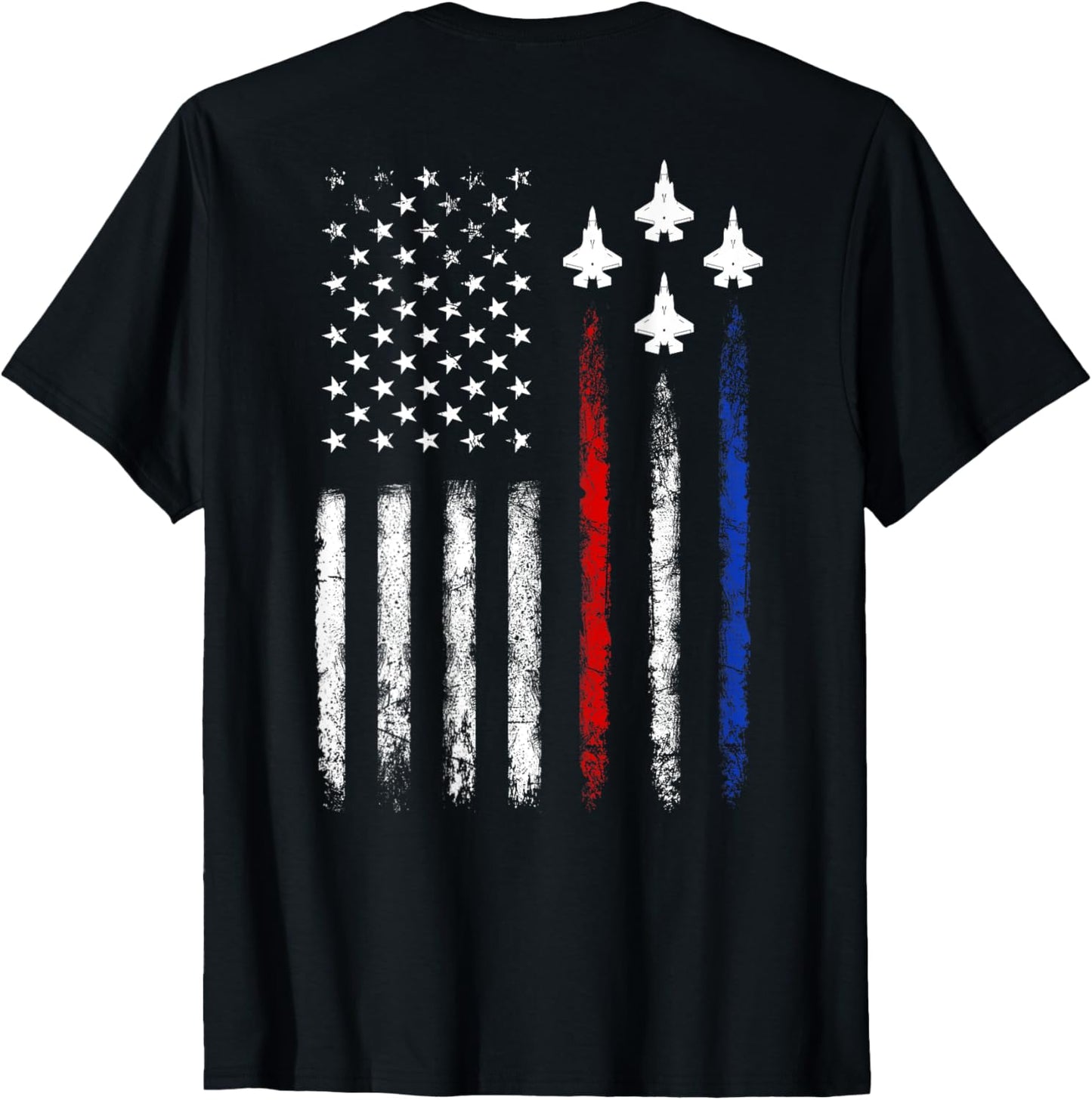 (On Back) Patriotic Shirts USA Flag Fighter Jet 4th Of July T-Shirt for Women Girls Kids Men