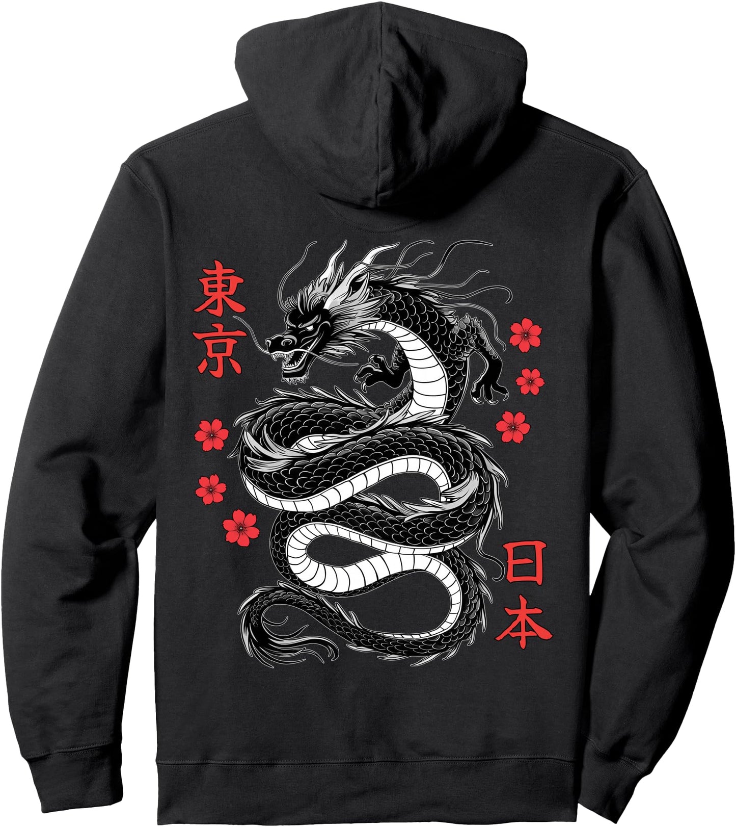 Japanese Dragon Tokyo Japan 80's Asian Mythical Anime Tattoo Pullover Hoodie