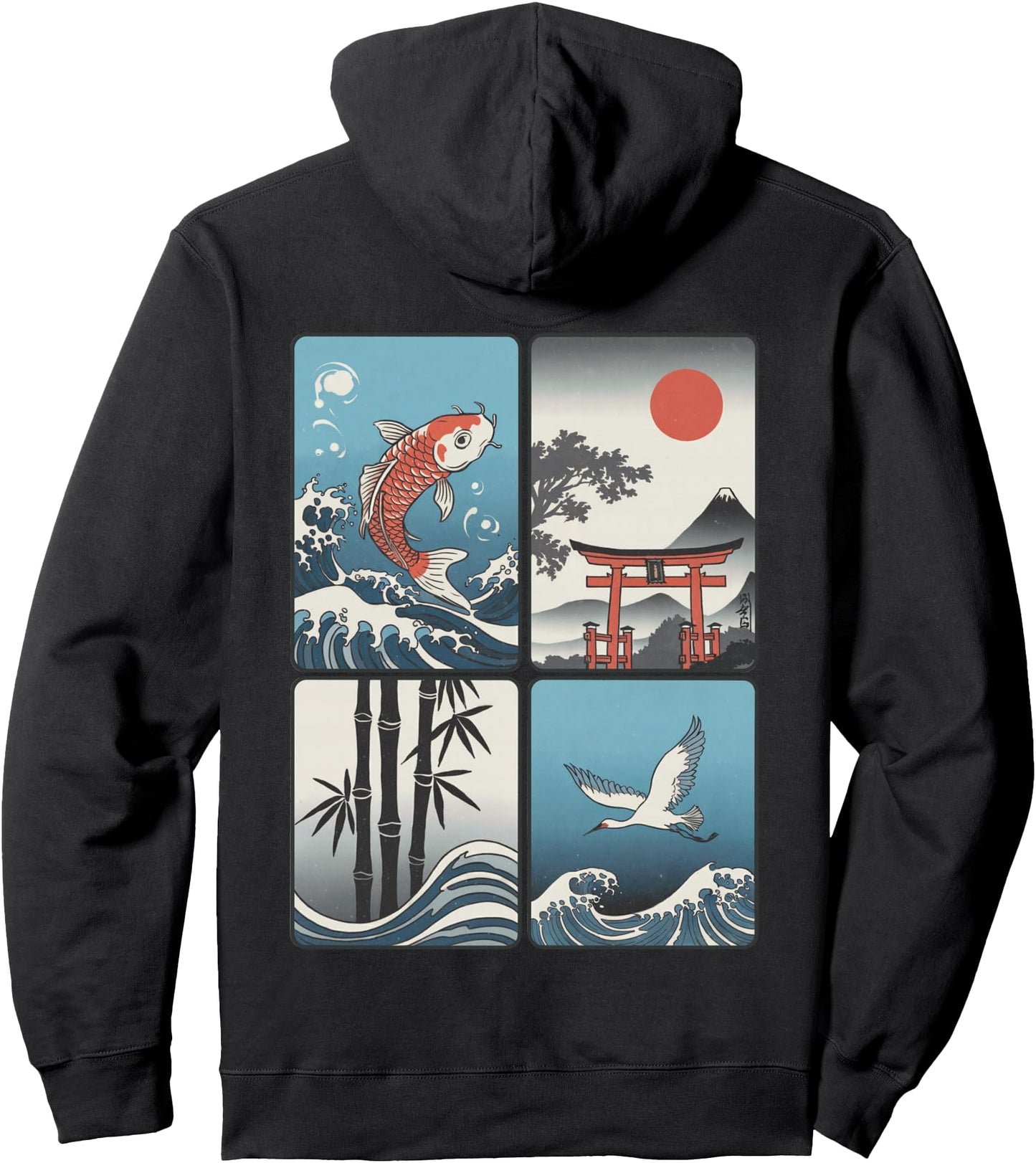 Japanese Koi Fish The Great Wave off Kanagawa Kanji (BACK) Pullover Hoodie