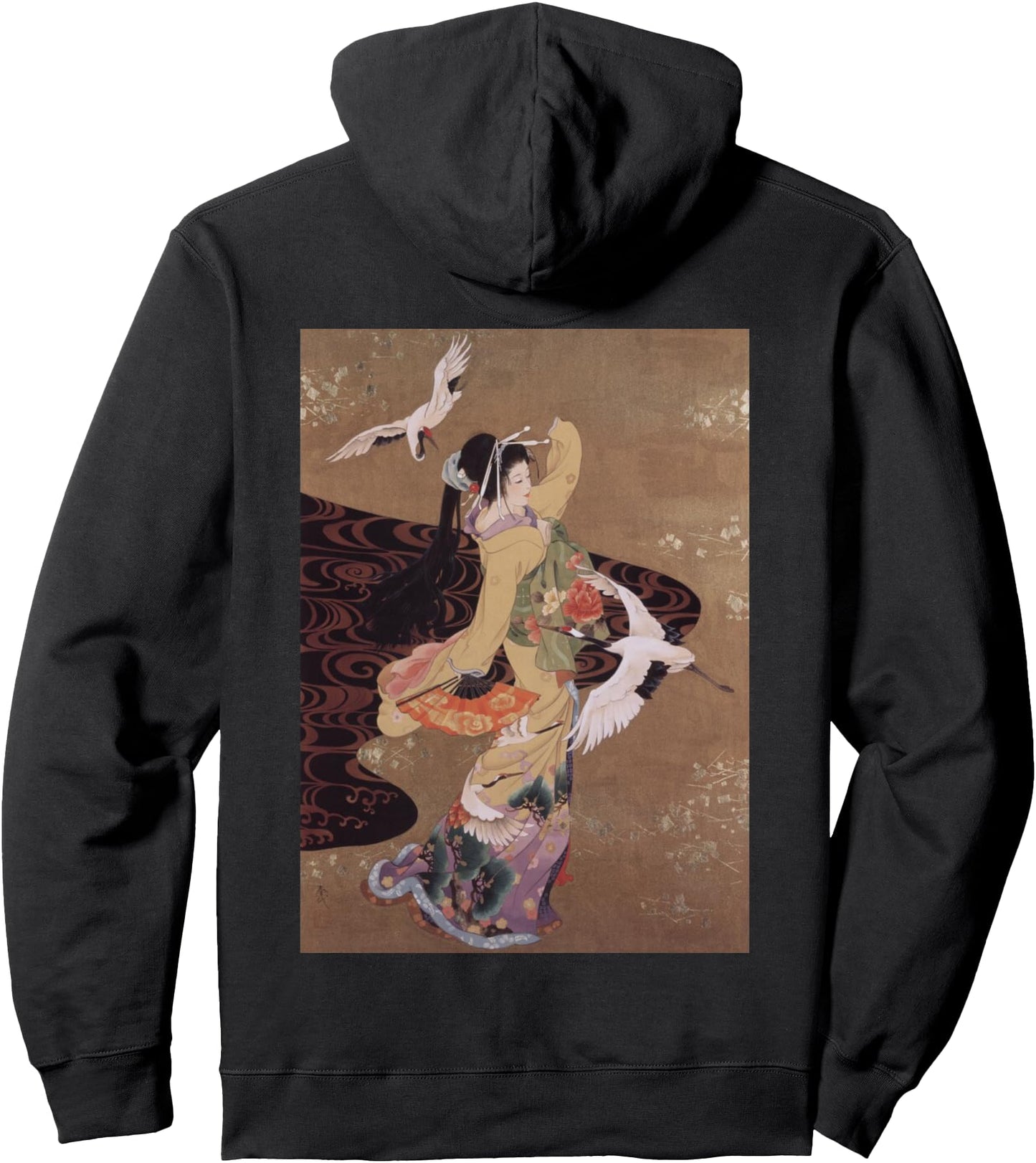 Dance of Cranes Japanese Retro Art Pullover Hoodie