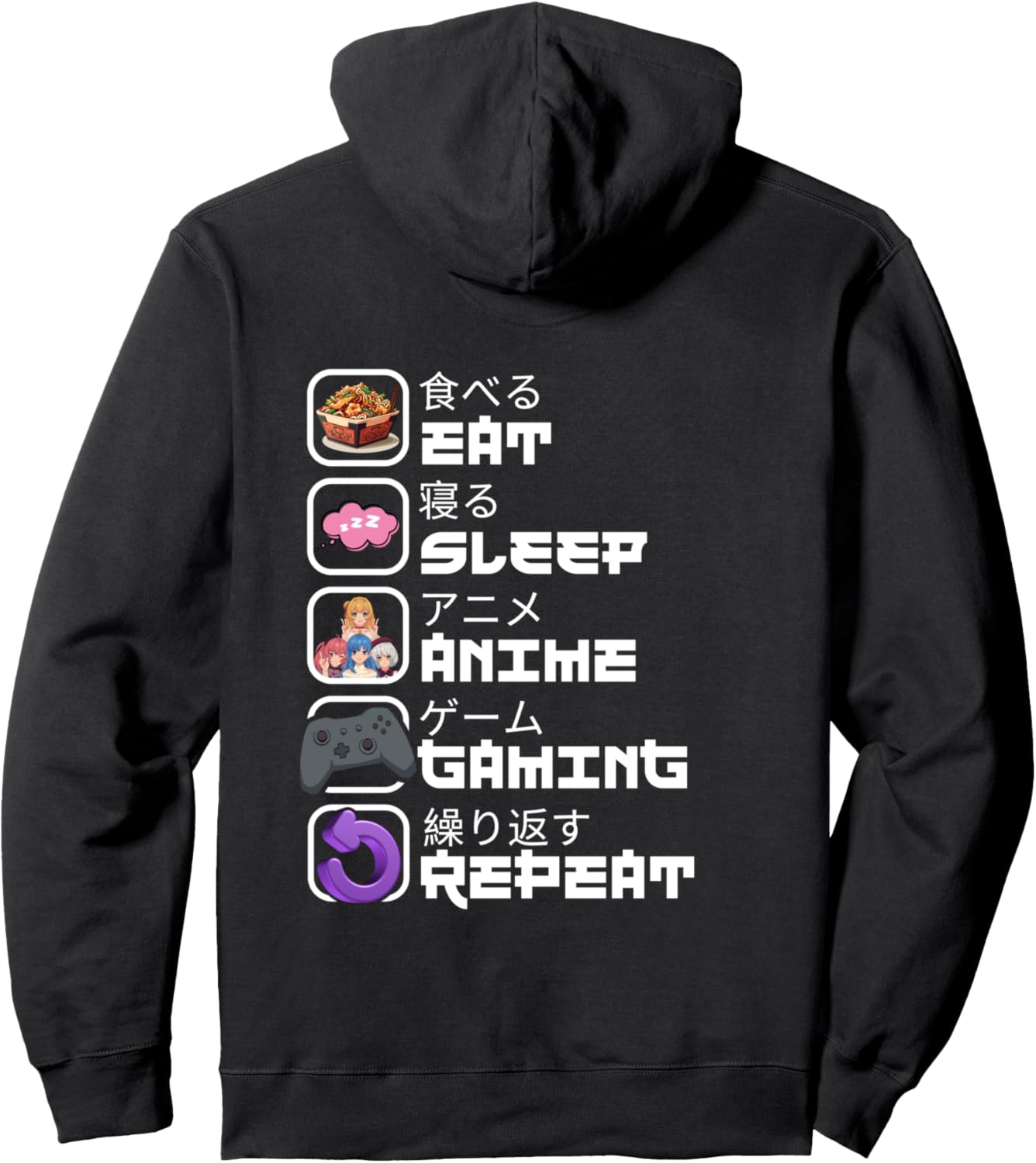 Eat Sleep Anime Gaming Repeat Kawaii Anime Gamer Pullover Hoodie