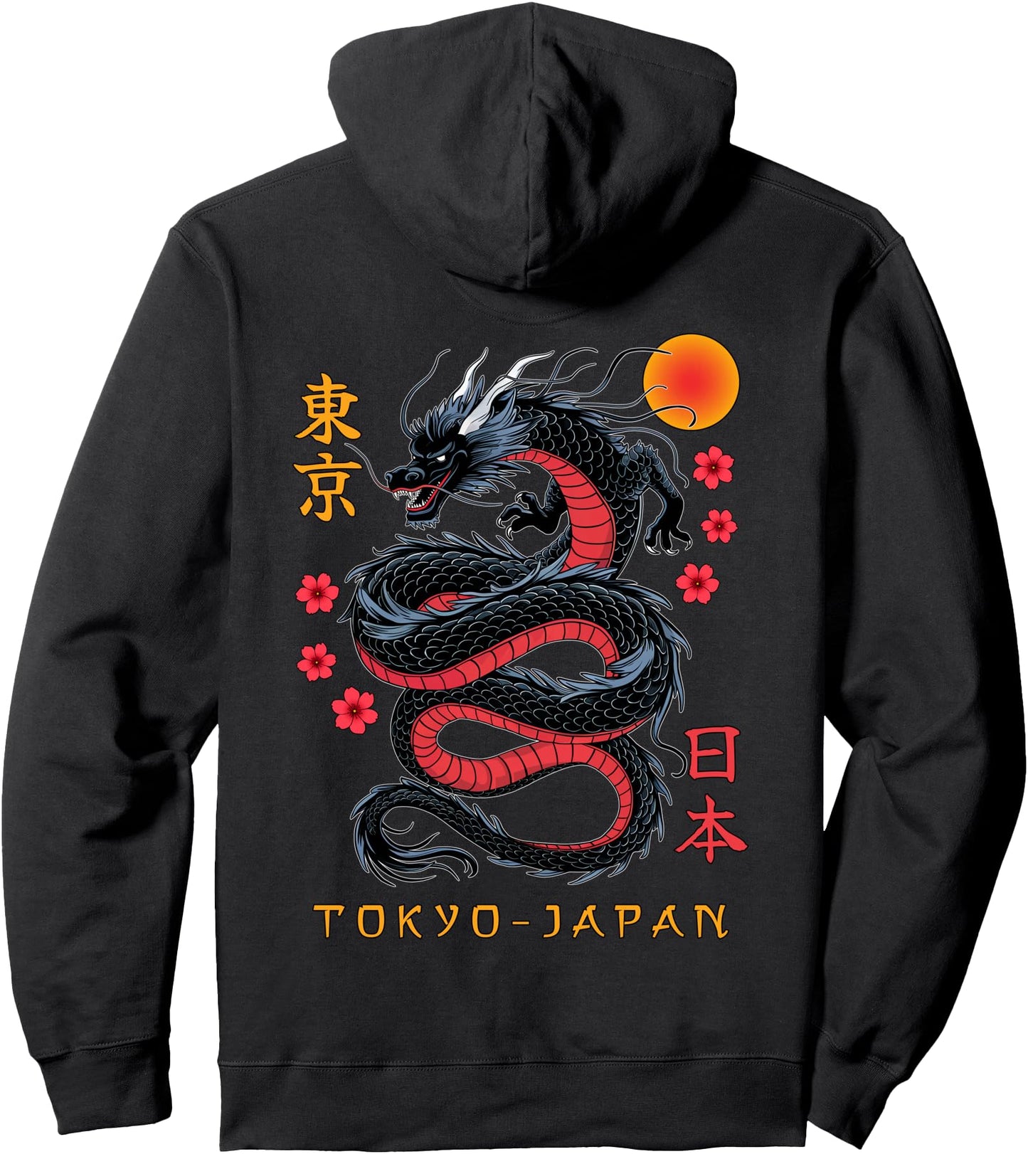 Japanese Dragon Tokyo Japan 80's Asian Mythical Anime Tattoo Pullover Hoodie