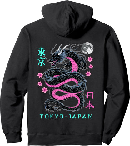 Japanese Dragon Tokyo Japan 80's Asian Mythical Anime Tattoo Pullover Hoodie