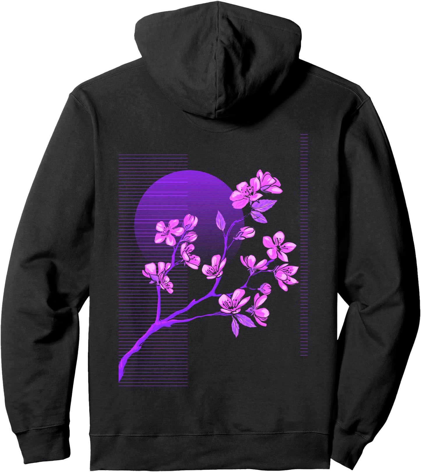 Japanese Sakura Cherry Blossoms Vaporwave Synthwave Outrun Pullover Hoodie