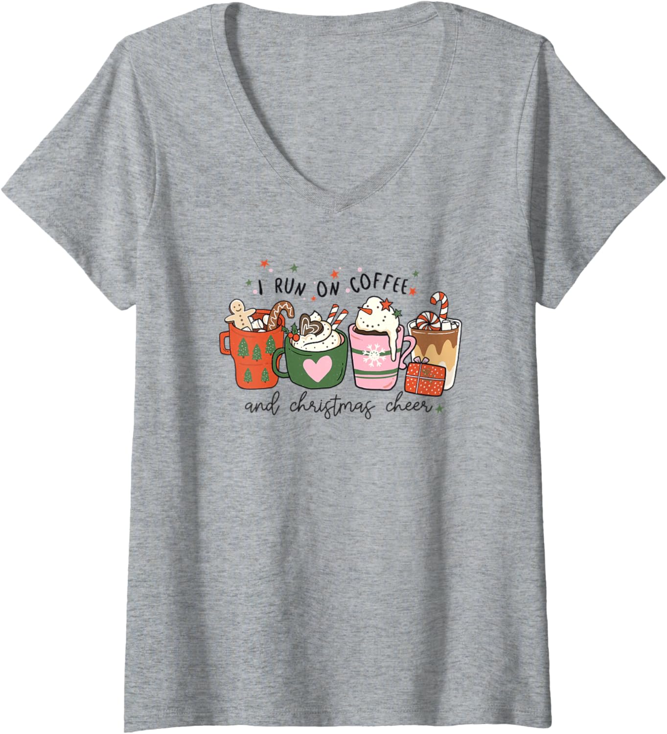 Womens I Run On Coffee and Christmas Cheer | Delicious Xmas Coffee V-Neck