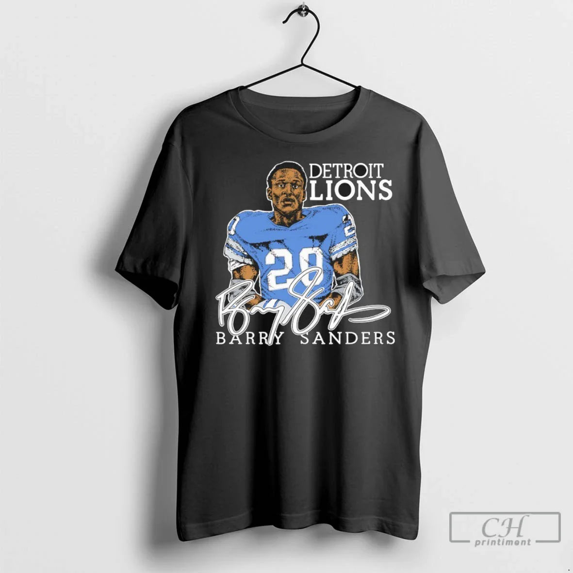 Barry Sanders Detroit Lions Player Signature Caricature T Shirts