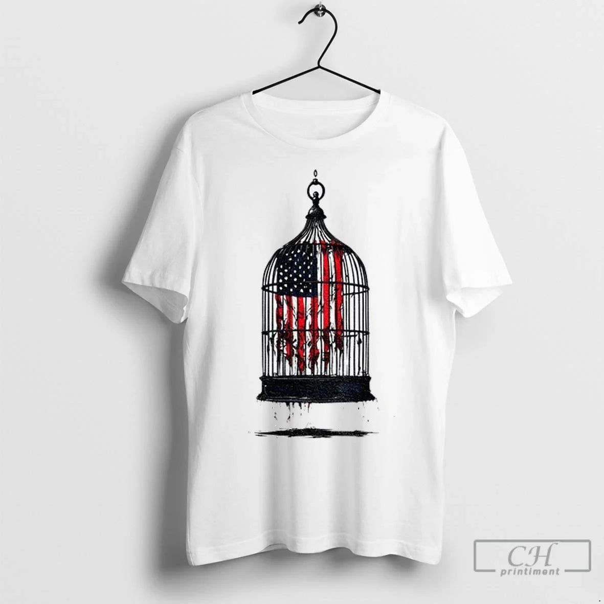 Birdcaged Caged Libertyamerican Flag Government Shutdown T Shirts