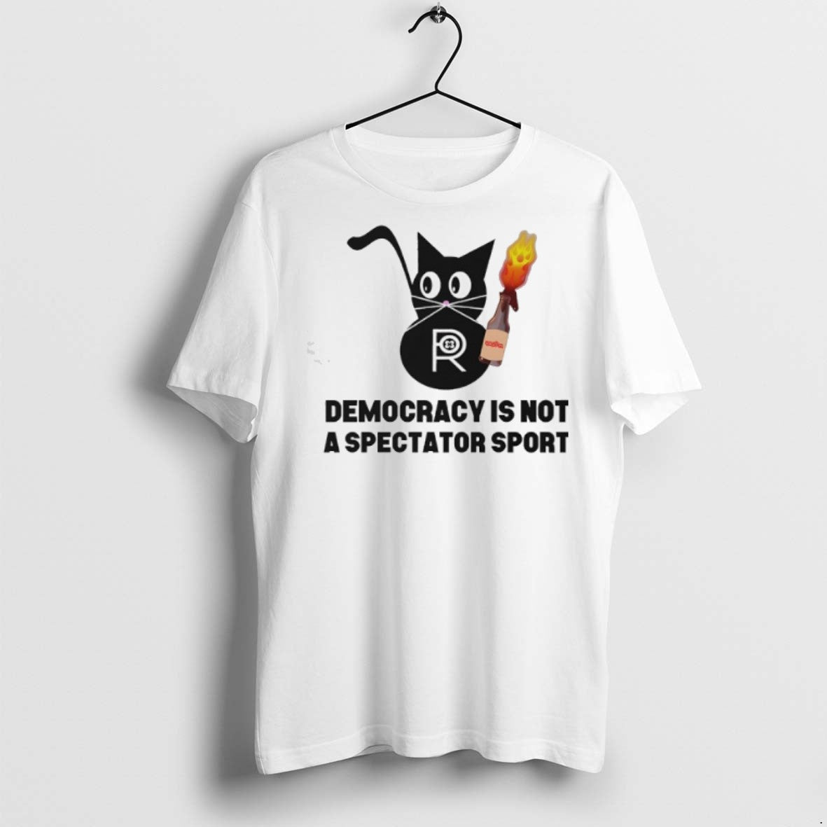 Black Cat Democracy Is Not Spectator Sport T Shirts Hoodie Unique