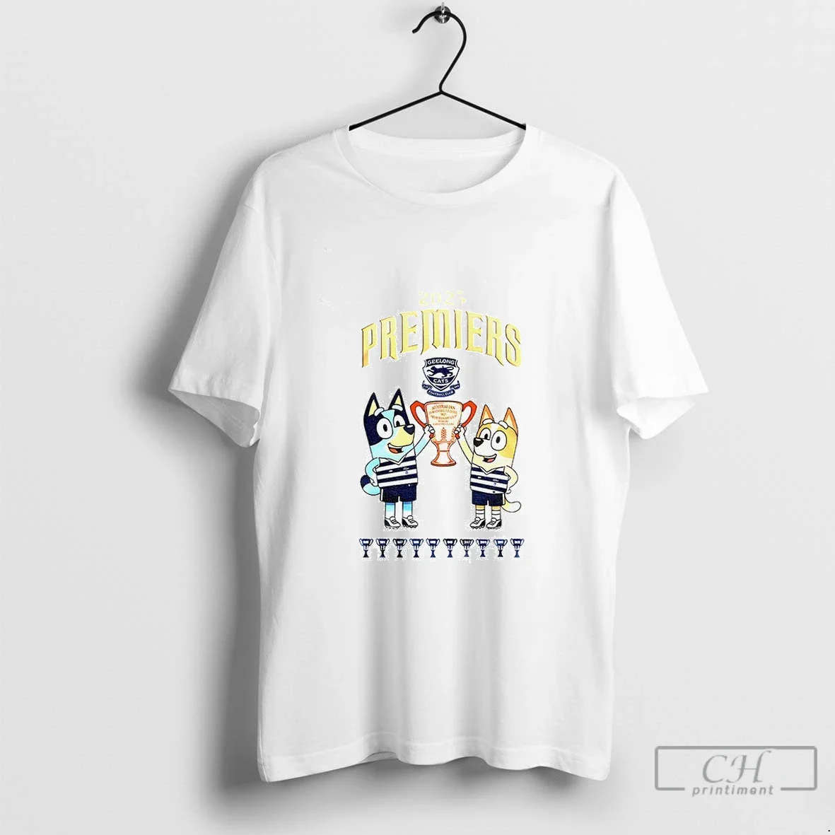 Bluey And Bingo Geelong Cats Football Afl 2025 Premiers Tee Authentic