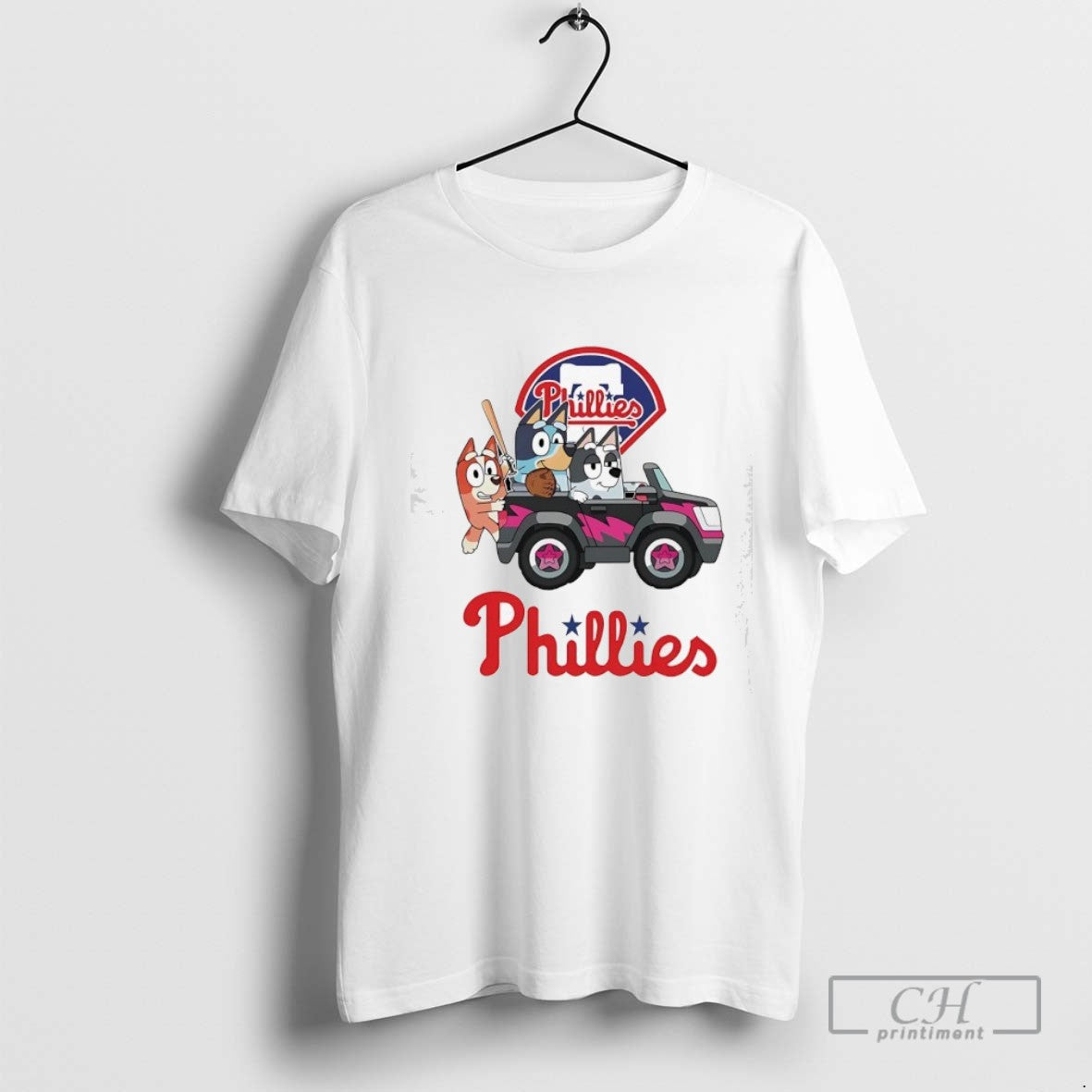 Bluey Driving Car Philadelphia Phillies Baseball Hoodie Retro Style