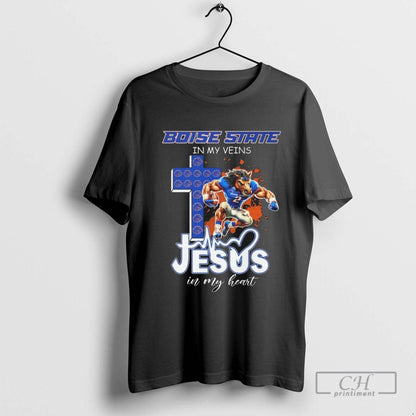 Boise State Broncos My Veins Jesus My Heart Mascot 2025 TShirt