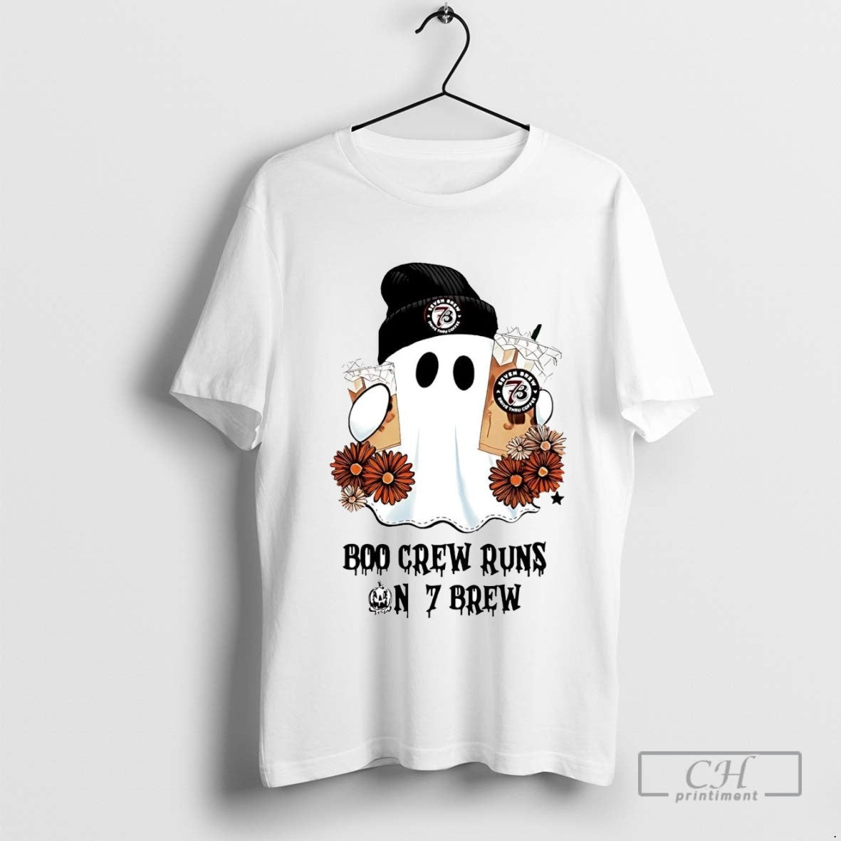 Boo Crew Runs 7 Brew Ghost Halloween Hoodie Authentic Art