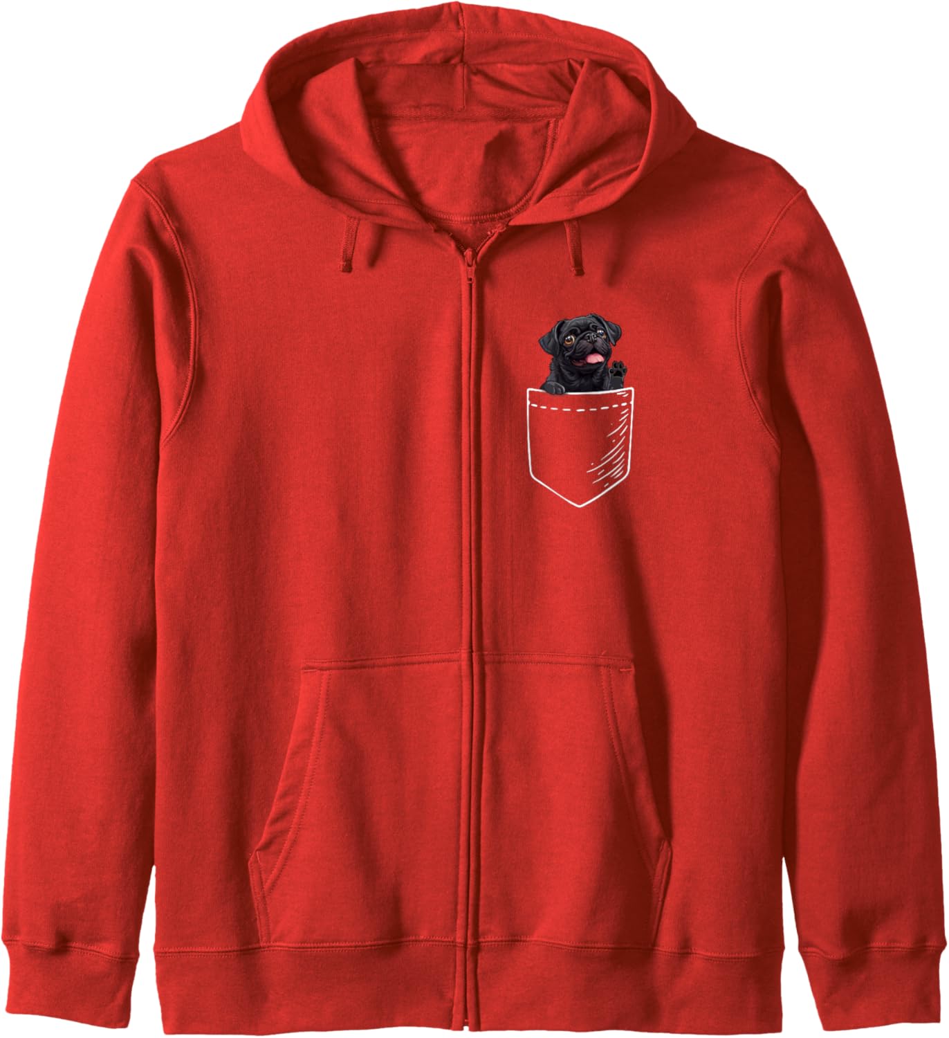 Funny Mens Womens & Kids Pocket Black Pug Lover Zip Hoodie