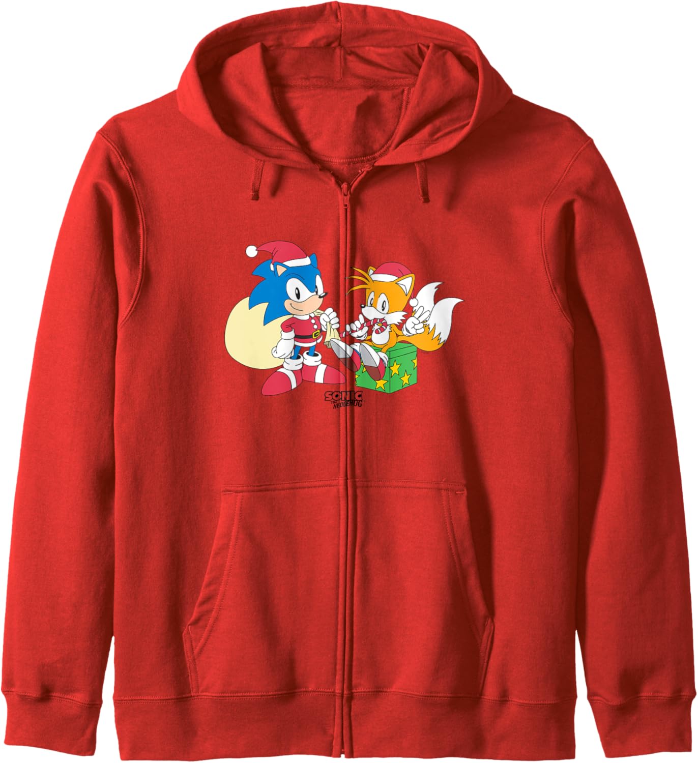 Sonic The Hedgehog Christmas Santa Hats & Gifts Logo Zip Hoodie