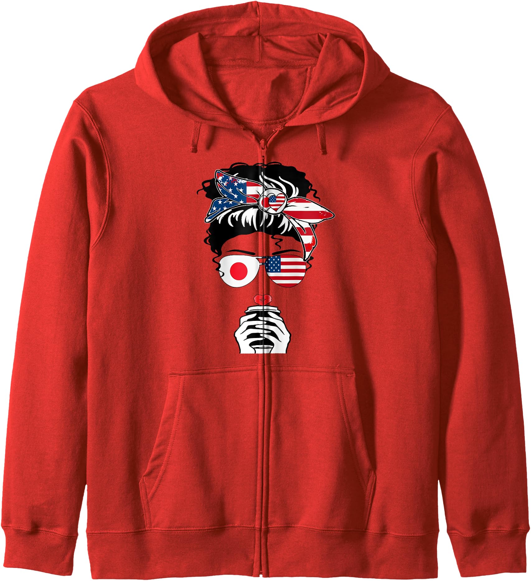 Japanese American Coffee Mom Girl Sister Aunt Japan USA Flag Zip Hoodie