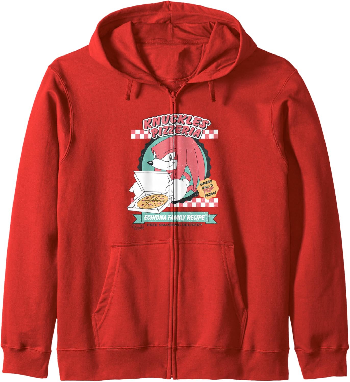Sonic The Hedgehog Knuckles Pizzeria Vintage Restaurant Ad Zip Hoodie
