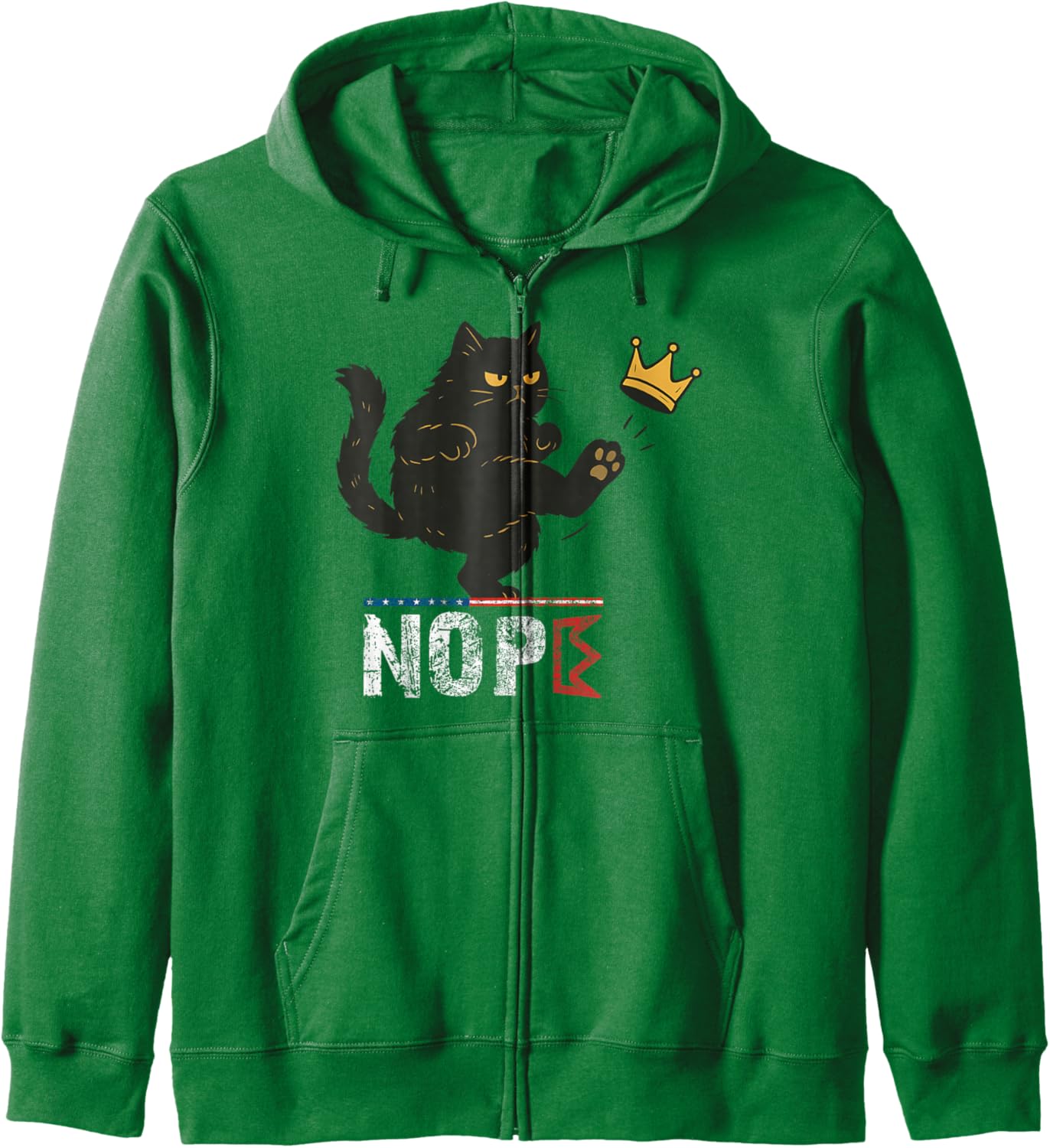 No Kings In America Black Cat Funny Cat Kicking Crown Zip Hoodie