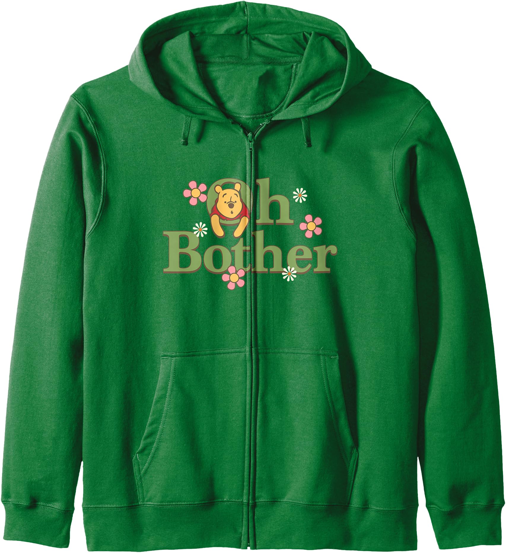 Disney Winnie the Pooh Oh Bother Cute Floral Chest Text Logo Zip Hoodie
