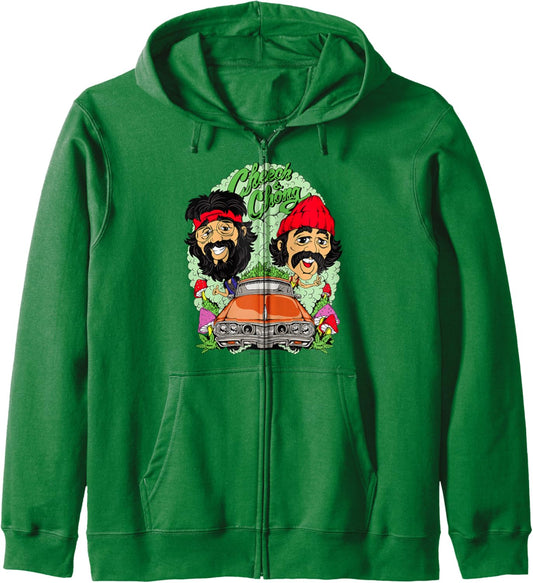 Cheech & Chong Driving Having A Trip Cartoon Style Zip Hoodie
