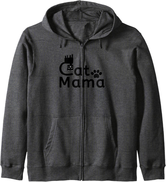 Cat Mama,Crazy Cat Lady, Funny Kitten, Animal Lover Fur Mom Zip Hoodie