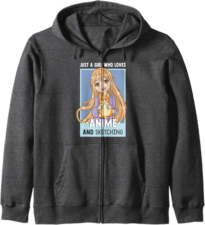 Otaku Anime Girl Just A Girl Who Loves Anime And Sketching Zip Hoodie