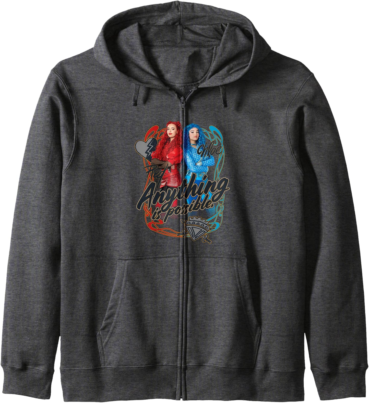 Disney Descendants Red Chloe Anything Is Possible Chest Logo Zip Hoodie