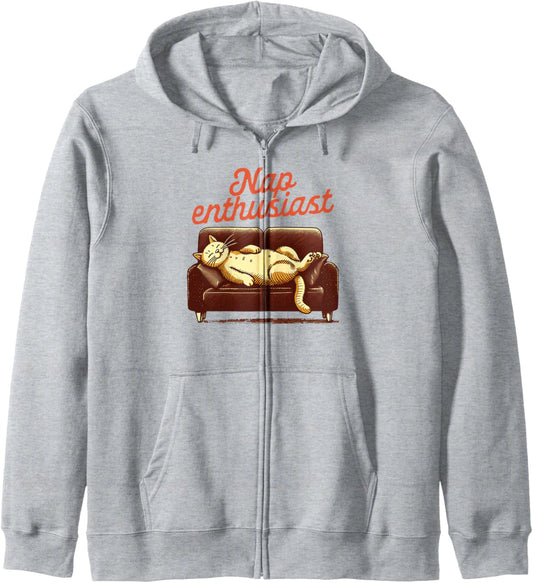 Cat Mom Lazy Cat Lady Nap Queen Humor Nap Enthusiast Zip Hoodie