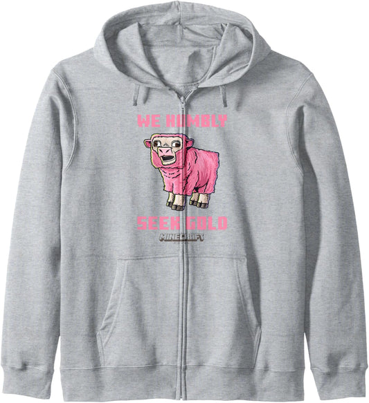 A Minecraft Movie We Humbly Seek Gold Pink Sheep Zip Hoodie
