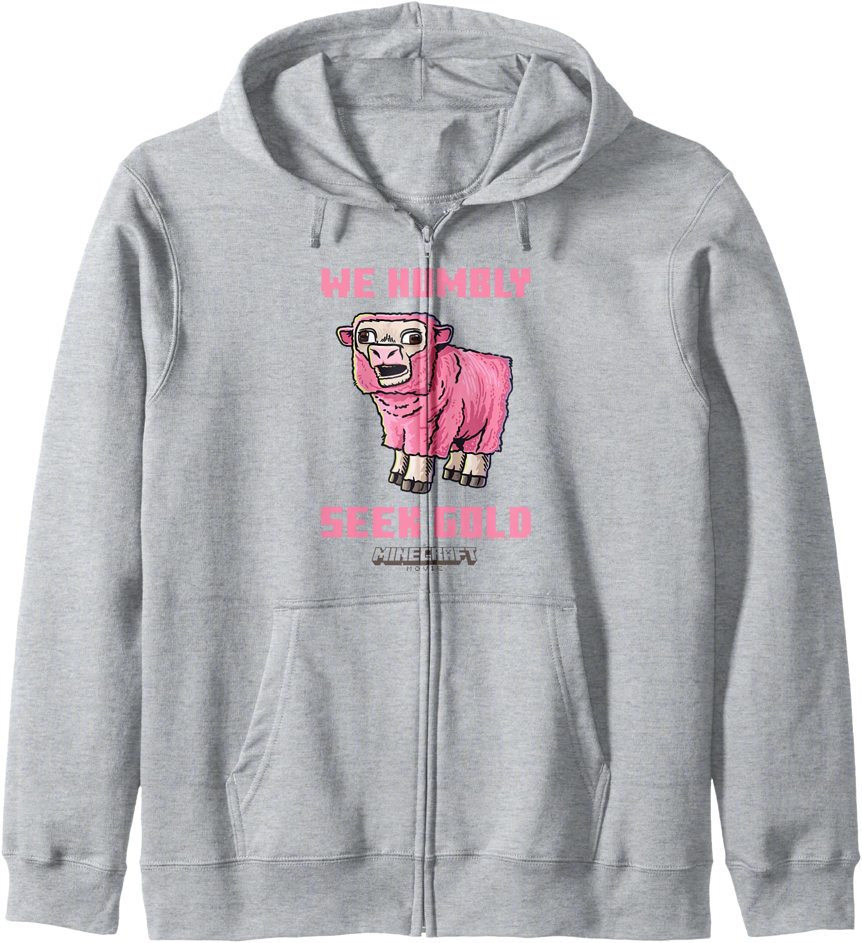 A Minecraft Movie We Humbly Seek Gold Pink Sheep Zip Hoodie